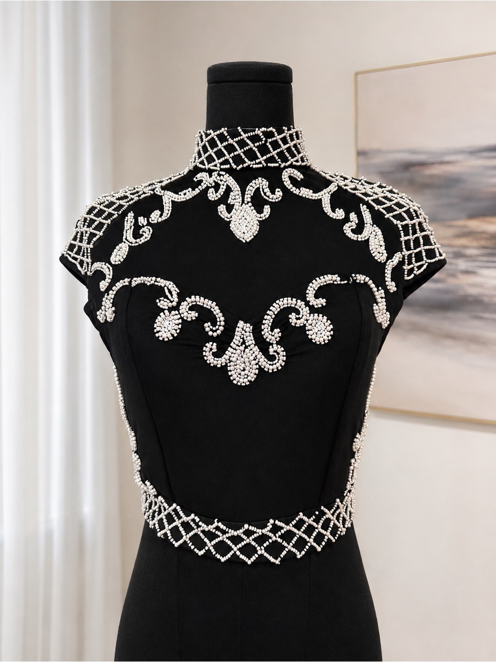 ASOS Black Embellished High Neck Cap Sleeve Top